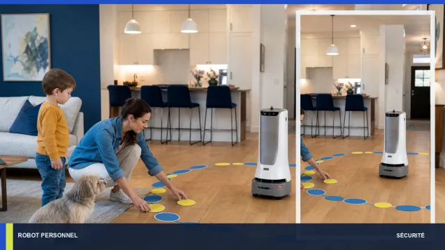 Zone de sécurité familiale autour d’un robot domestique immobile.
