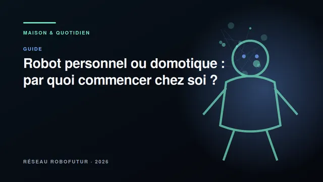 Salon moderne partagé entre un robot mobile au sol et des équipements domotiques fixes au mur